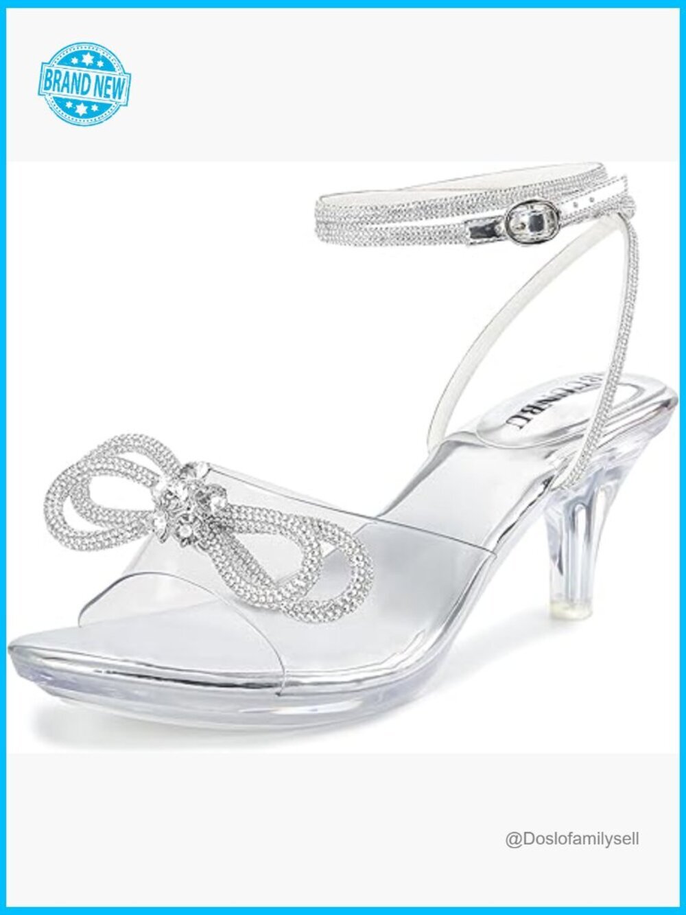 Rhinestone Bowknot Strappy Clear Heels Ankle Strap Platform Sandals Stiletto